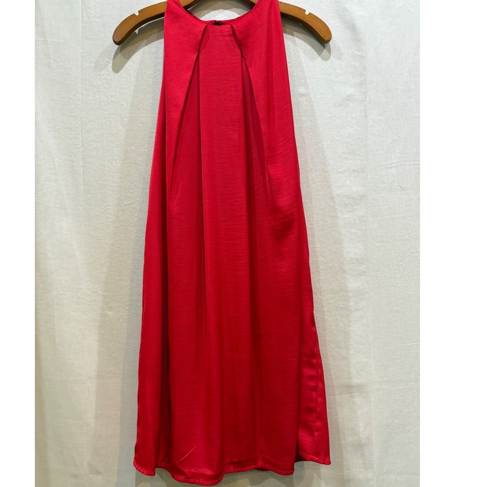 Mango Suit Red Sleeveless High Neck Pleated Keyhole Back Shift Dress Womens M L